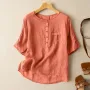 ZANZEA Women Plus Size Blouse Cotton Linen Solid Button Pocket Casual Short Sleeve Shirt