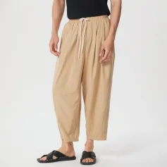 Pantaloni da uomo INCERUN, stile retrò, casual, a gamba larga, in cotone e lino, larghi, casual, tinta unita