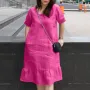 ZANZEA - Vestidos de verano para mujer, estilo vintage, informal, con mangas abullonadas, cuello cuadrado, holgado, liso