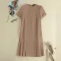 ZANZEA Women Plus Size Solid Ruffle Hem Pocket Short Sleeve Crew Neck Casual Dress