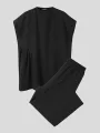 Conjunto de 2 piezas de túnica larga holgada plisada lisa para hombre