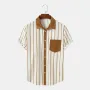ChArmkpR Mens Striped Shirts Casual Chest Pocket Button Up Corduroy Short Sleeve Shirts