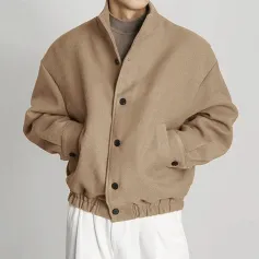 INCERUN - Chaqueta informal con cuello alto y botones para hombre, color liso, para otoño e invierno, con bolsillos, tallas S-5XL
