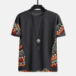 ChArmkpR Mens Ethnic Geometric Pattern Stitching Texture Short Sleeve Streetwear T-Shirts