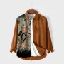 ChArmkpR Mens Japanese Cat Fish Print Patchwork Long Sleeve Shirts