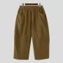 INCERUN Men Casual Loose Fit Pants with Pockets Solid Color Comfortable Wide Leg Seven-point Trousers for Spring Fall S-5XL