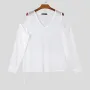INCERUN Mens T-shirt Fashion Scooped Long Sleeves Tshirt Thin Mesh See Through Lace Up Design Tee Summer Cool Party Top Male