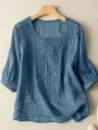 ZANZEA Women Daily Casual 3/4 Length Sleeve Blouses Solod Color Shirts