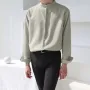 INCERUN Men Breathable Stand-up Collar Silky Solid Color Shirts