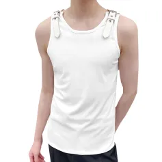 INCERUN Mens Tank Top Fashion Leather Shoulder Strap Design Solid Color Knitted Vest Summer Sleeveless Men's Undershirts
