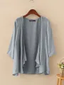 ZANZEA Plus Size Womens Cardigans Solid Color Cape Summer Beach Sunscreen Linen Cardigan