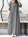 Women Casual Plaid Half Button Front Long Sleeve Maxi Dresses