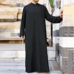 INCERUN Men Jubba Thobe Solid Color Long Sleeve Fashion Thin Robes Kaftan Stand Collar Islamic Arabic Men Caftan S-5XL