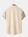 Mens Ethnic Pattern Chest Pocket Corduroy Short Sleeve Shirts
