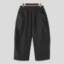 INCERUN Men Casual Loose Fit Pants with Pockets Solid Color Comfortable Wide Leg Seven-point Trousers for Spring Fall S-5XL