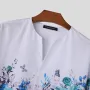 INCERUN Men Floral Print V-Neck Long Sleeve Shirt Comfy Loose Fit Casual White Shirt Beach Mens Top Plus Size, Spring Fall