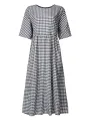 ZANZEA Plus Size Women Long Dress Casual Loose Plaid Print O-Neck Half Sleeve Beach Maxi Dress