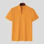 INCERUN Mens T Shirt Solid Color Stand Collar T-shirt Summer Comfy Cool V Neck Short Sleeve Tshirts Top Male Clothing