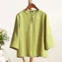 ZANZEA Women Button Summer O-Neck 3/4 Sleeve Solid Blouses Casual Cotton Linen Shirts for Women Loose Fit