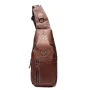 BULLCAPTAIN Men Genuine Leather Wear Resisting Textured Business Casual Brown Black Chest Bag Shoulder Crossbody Bag