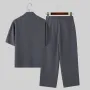INCERUN Men Two Pieces Set Fashion-forward Males' Korean Style Short Sleeve Shirt + Pants Solid Color Clothing Casual Set