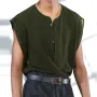 INCERUN Mens Shirt Simple Solid Color Shirts Top Sleeveless V-neck Button Men Tops Daily Casual Shirts