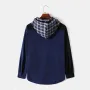 Mensclo Mens Patchwork Button Up Corduroy Preppy Plaid Hooded Shirts