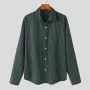 INCERUN Men Striped Casual Long Sleeve Shirts, Button Up Lapel Collar V-neck Shirt, Plus Size Men Tops For Daily And Holiday Leisurewear