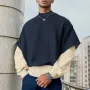 INCERUN - Sudadera con capucha de manga larga para hombre, diseño de patchwork de dos piezas, cuello redondo y cómoda