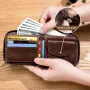 BULLCAPTAIN Dompet Pria Kulit Asli Multifungsi Dompet Lipat Dua Ritsleting RFID Anti-magnetik Tempat Kartu Multi-slot Dompet Koin