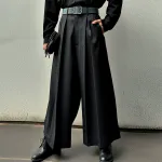 INCERUN Men Pants Solid Color High-waisted Straight-legged Trousers Comfy Button Loose Fit Men's Black Pant