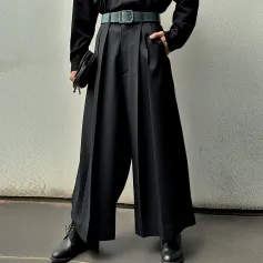 INCERUN Men Pants Solid Color High-waisted Straight-legged Trousers Comfy Button Loose Fit Men's Black Pant
