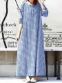 Women Casual Plaid Half Button Front Long Sleeve Maxi Dresses