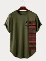 ChArmkpR Herrar Smile Ethnic Geometric Prenta Bútasaumur Boginn Hem Stutt erma Stuttermabolir