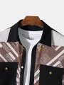 ChArmkpR Mens Casual Long Sleeve Shirt Vintage Geometric Print Patchwork Flap Pocket Lapel Shirt without T-shirt