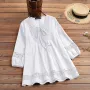 ZANZEA Women's Shirt Solid Lace Blouse Eyelet Lace Patchwork 3/4 Length Sleeve Top Summer Daily Casual Shirts