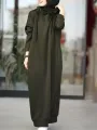 ZANZEA Women Brief Style Solid Color Drawstring Hooded Casual Dress With Pocket
