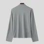 INCERUN Mens Lace-Up Cross V-Neck Long-Sleeve T-Shirt Comfortable Soft Fabric Solid Color Tshirt Top for Male