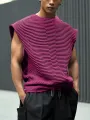 INCERUN Mens Solid Color Textured Stitching Striped Sleeveless T-Shirt