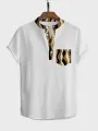 ChArmkpR Mens Leopard Wave Striped Print Texture Short Sleeve Henley Shirts