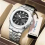 CRRJU Men's Quartz Watch Stainless Steel Band Waterproof Luminous Square Dial Business Casual Fashion Date Wristwatch
