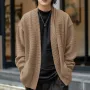 INCERUN Mens Knitted Striped Long Sleeve Cardigan Casual Solid Color Spring Fall Winter Men's Coat