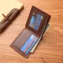 Men's Short Thin Wallet Soft Leather Multi-Card Slots Coin Purse Cross Pattern Horizontal Stitch Large Capacity Fashion Wallet