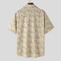 INCERUN Men Printing Shirt Summer Lapel Apricot Shirts Button Short Sleeve Top with Pockets Korean Casual Men Clothing S-5XL