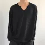 INCERUN Men Tshirt Comfy Loose Fit Long Sleeve T-Shirt Solid Color Notched Neck Knit Daily Casual T-Shirt
