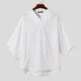 INCERUN - Camiseta de manga corta con cuello en V y bordes sin rematar para hombre, color liso, informal, tallas S-5XL