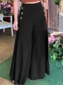 ZANZEA Plus Size Women Pants Solid Color Side Button Elastic Waist Loose Casual Wide Leg Pants With No Pocket
