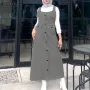 ZANZEA Solid Womens Square Neck Strappy Bib Dress Casual Loose Long Dresses