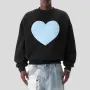 Sudadera INCERUN de manga larga con estampado de corazón para hombre, estilo informal, clásica, negra, con cuello redondo, talla grande S-5XL