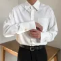 INCERUN - Camisa minimalista de manga larga con botones metálicos para hombre, estilo informal de negocios, color liso, con solapa, corte holgado, tallas S-5XL